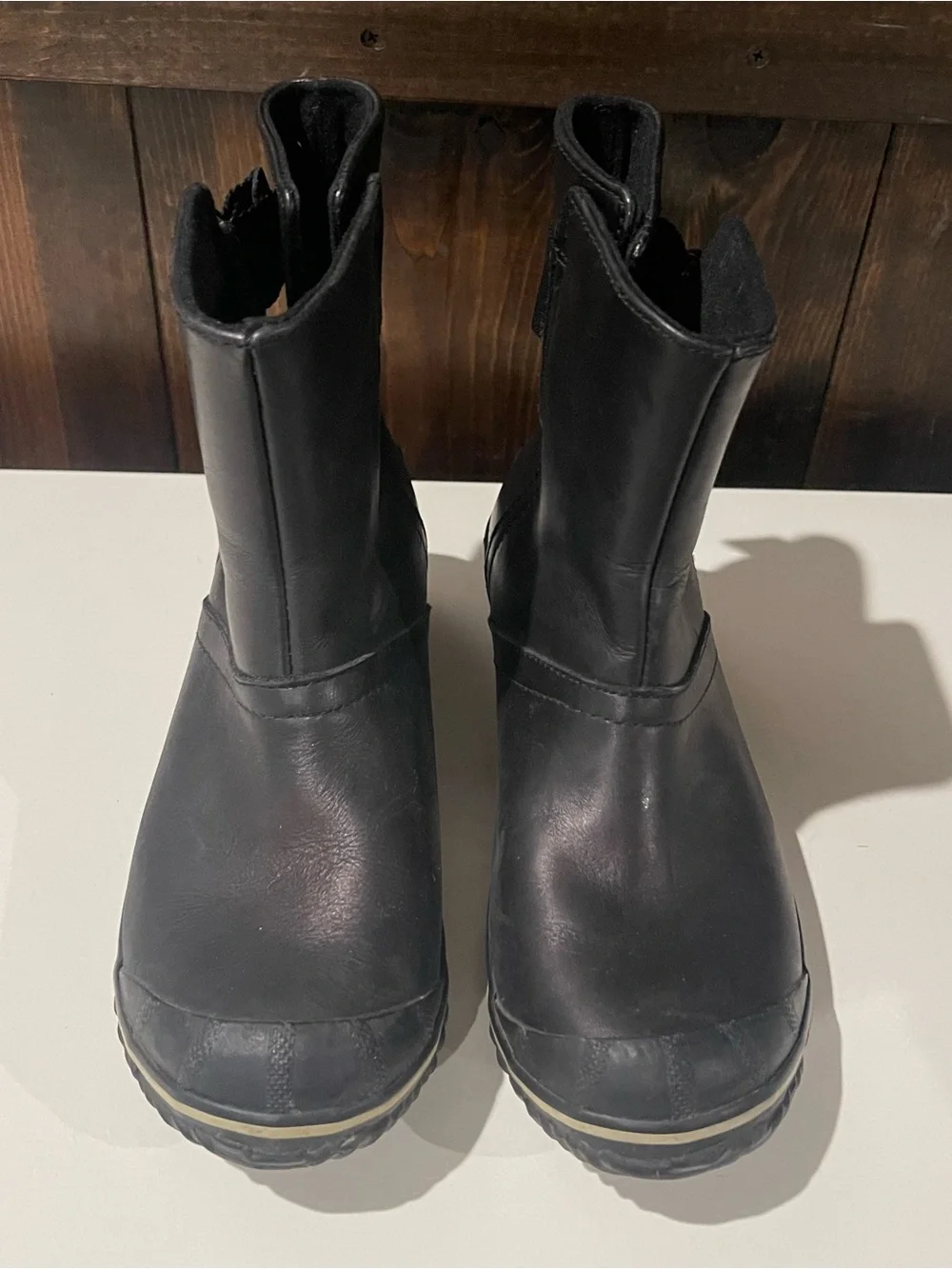 Sorel Womens 8.5 Black Slimboot‎ Leather Pull On Rain Boots Waterproof Granola